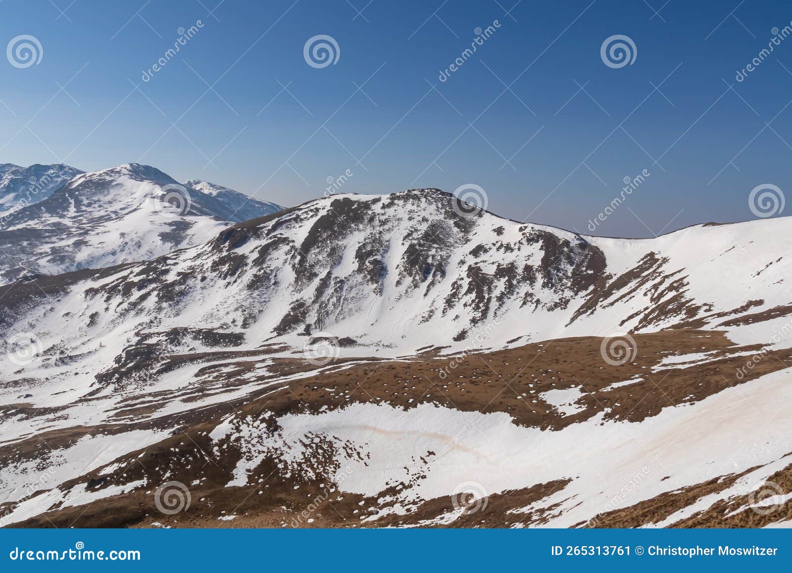 panoramic aerial view from hohe ranach of snow capped mountain peaks of zirbitzkogel and kreiskogel, seetal alps, styria