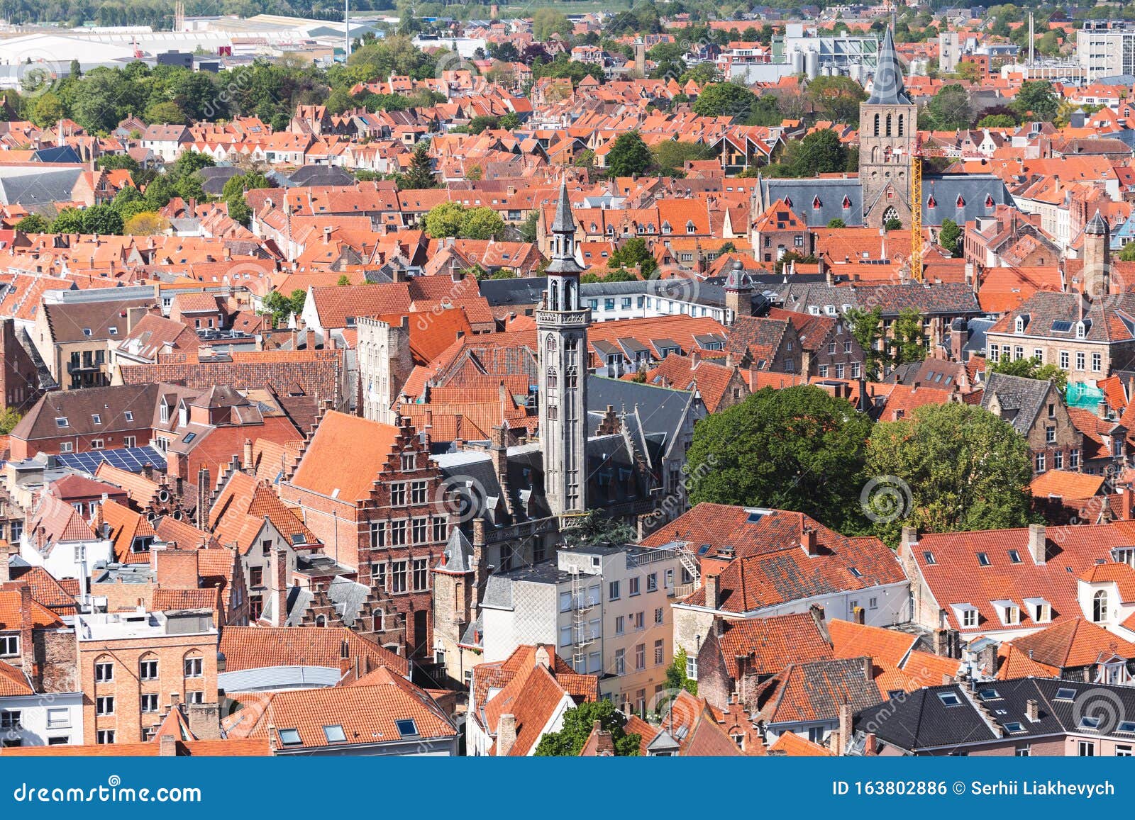 Panoramic Aerial View Of The Old City Of Bruges, Belgium ...