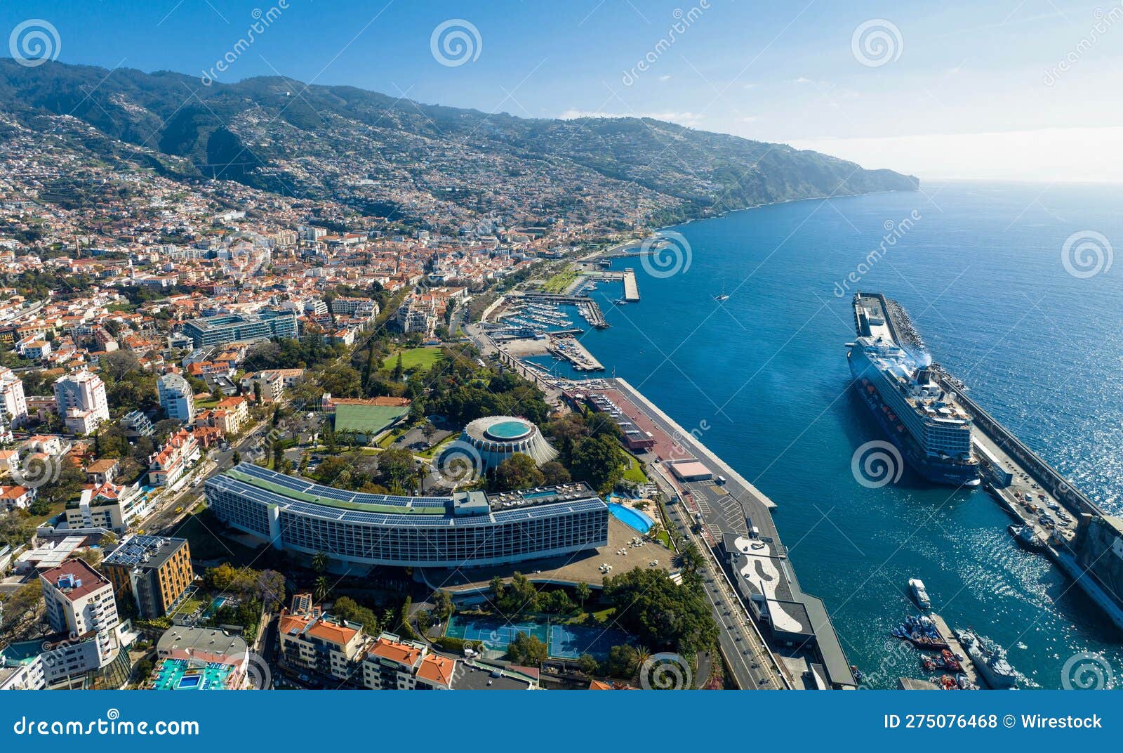 panoramic aerial view over funchal bay, madeira island, portugal