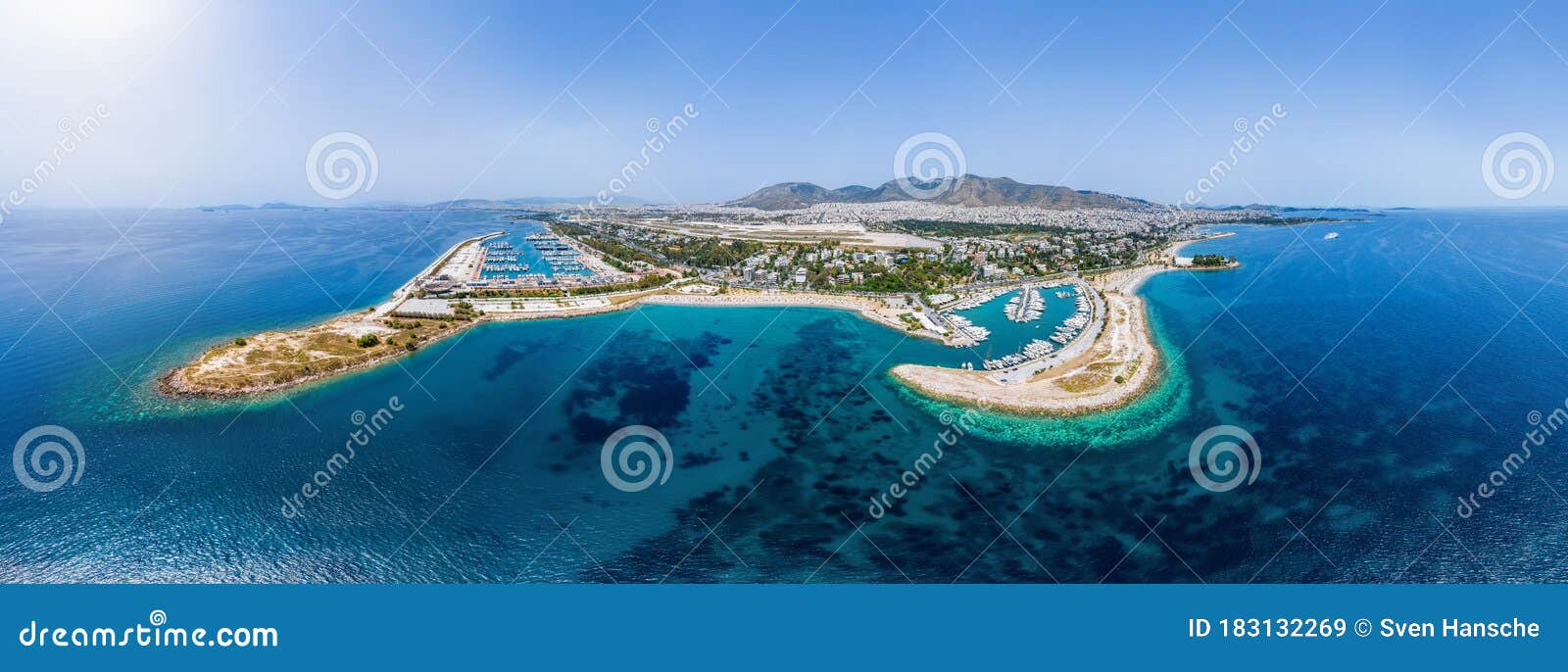 panoramic aerial view of the popular district glyfada and elliniko in athens, greece