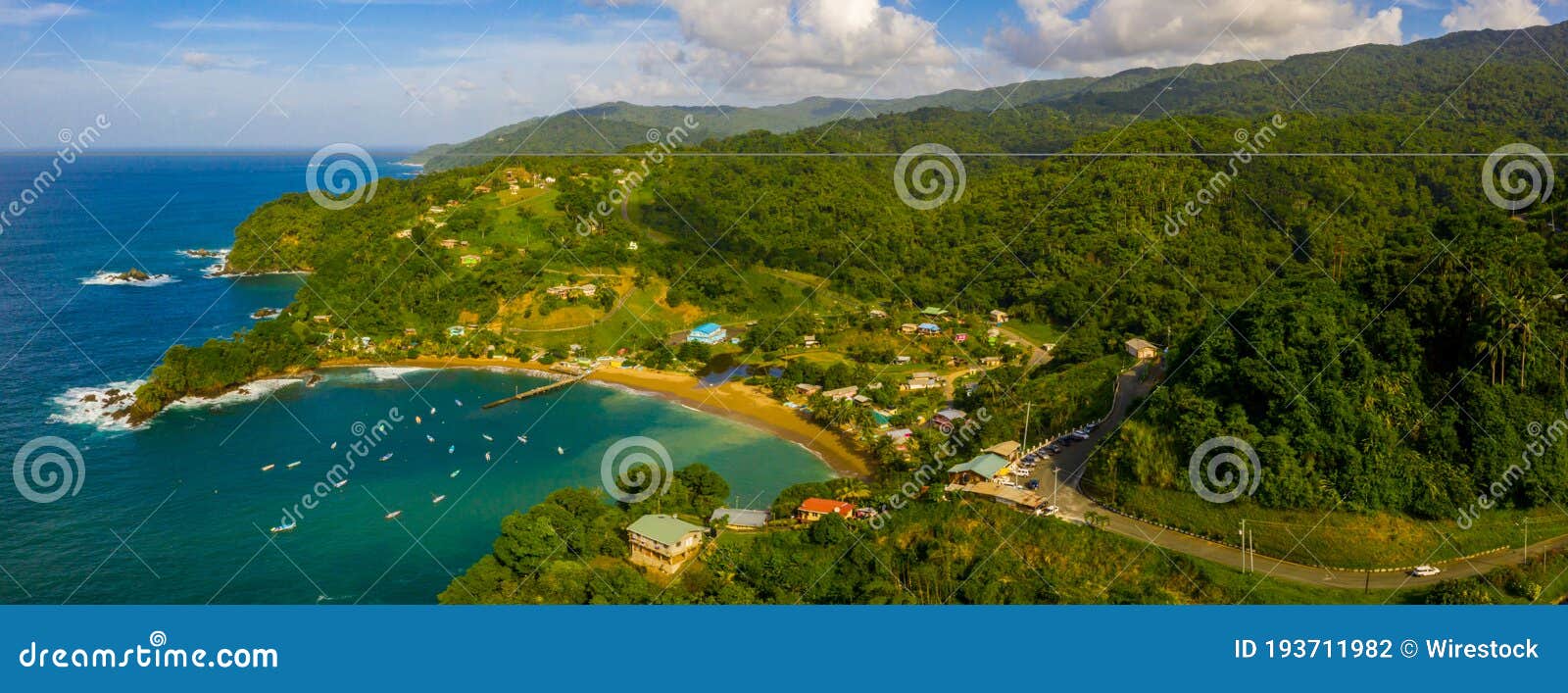 panoramic aerial view of the tobago island from above