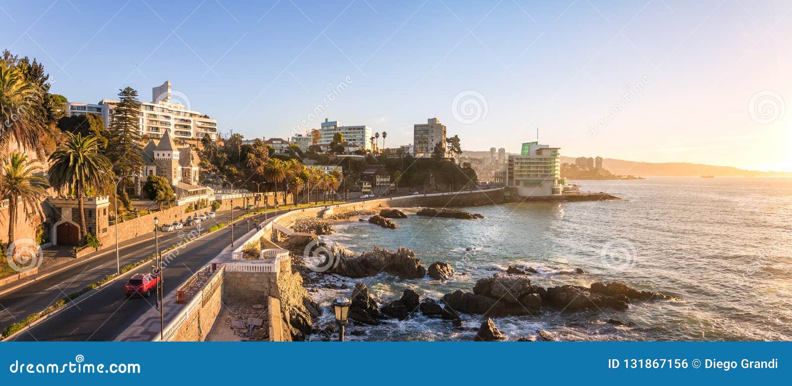 Panoramic Aerial View of Vina Del Mar Skyline at Sunset - Vina Del Mar ...