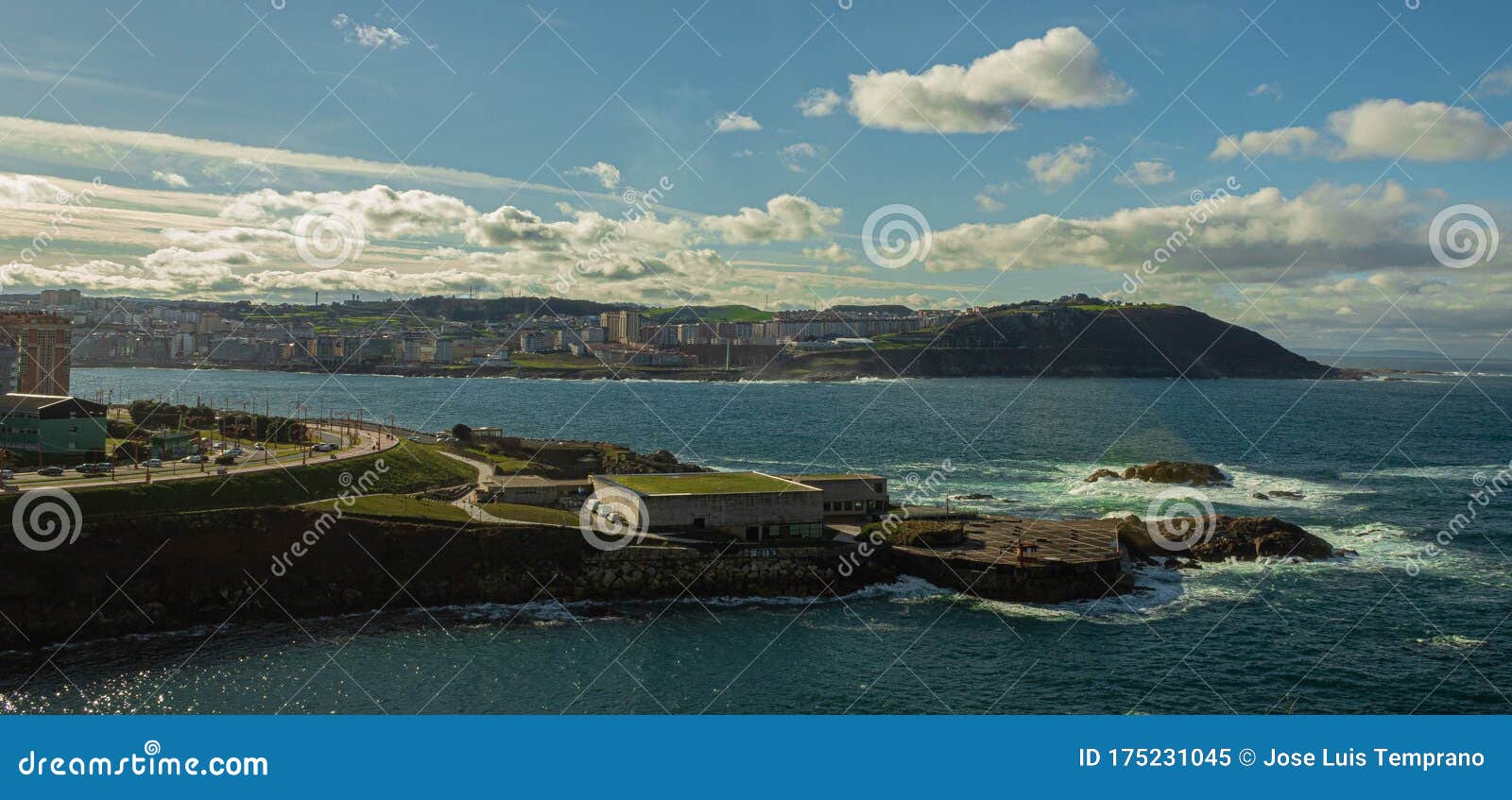 Panoramic of the City of La Coruna with the Aquarium in the Foreground