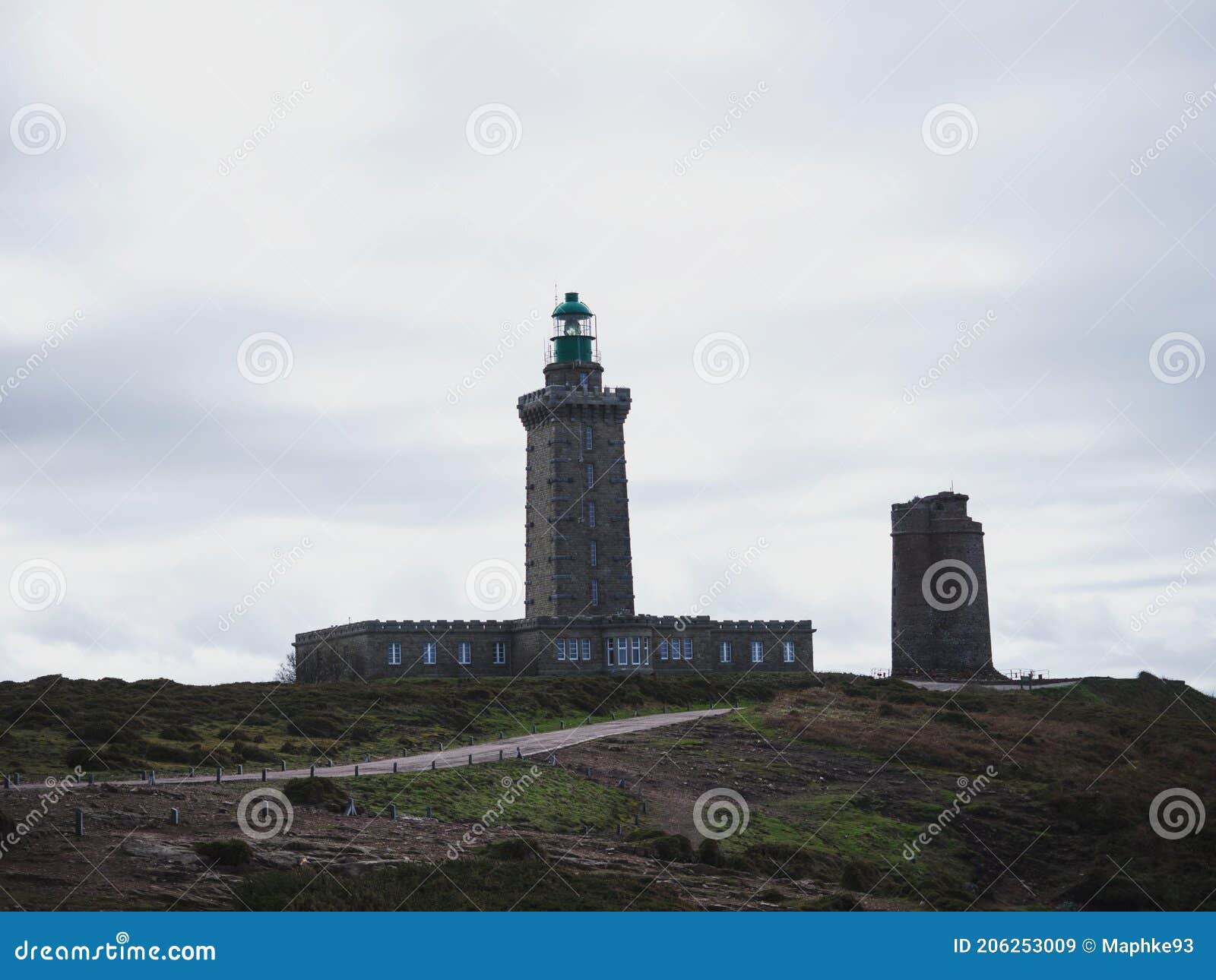panoramic coastline shore cliff view at cap frehel lighthouse peninsula atlantic ocean cotes darmor brittany france