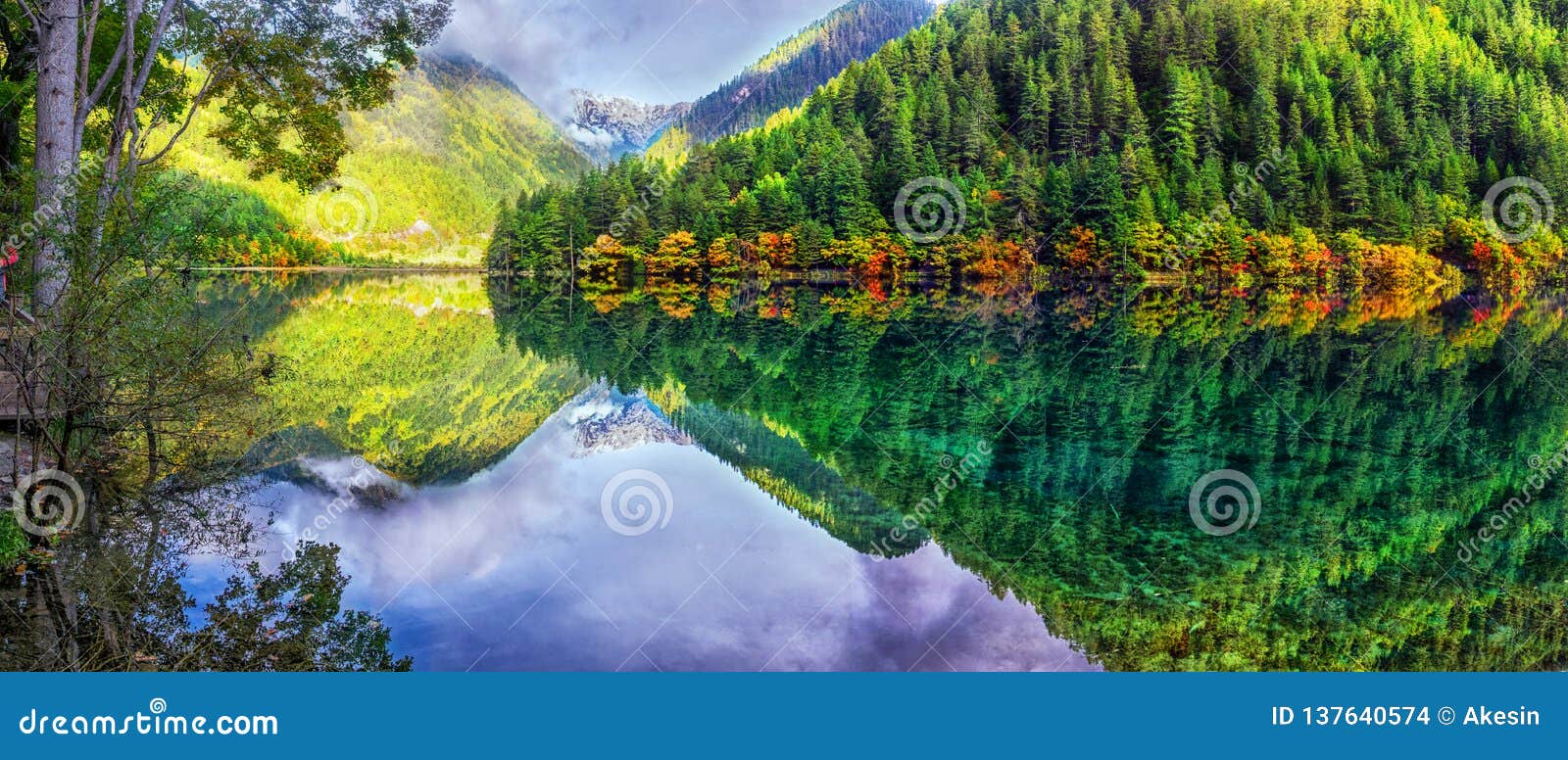 Landscape Of Mirror Lake And Forest At Jiuzhaigou National Park China