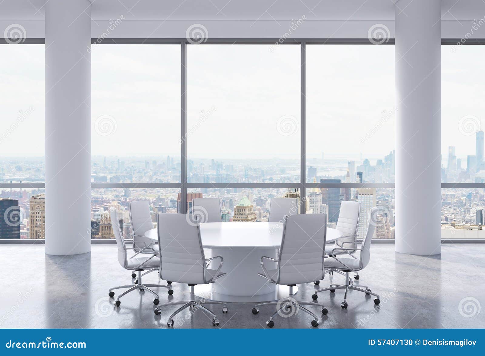 Panoramic Conference Room In Modern Office New York City View