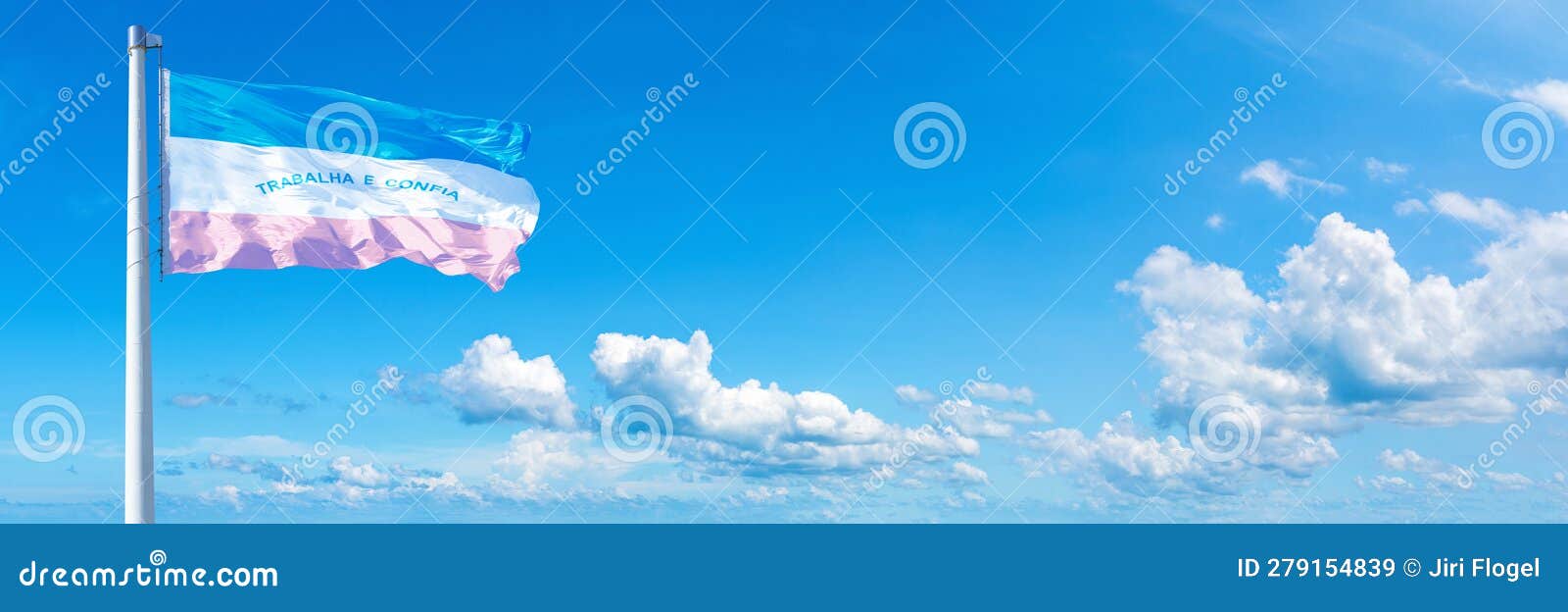 espÃ­rito santo flag - state of brazil, flag waving on a blue sky in beautiful clouds - horizontal banner