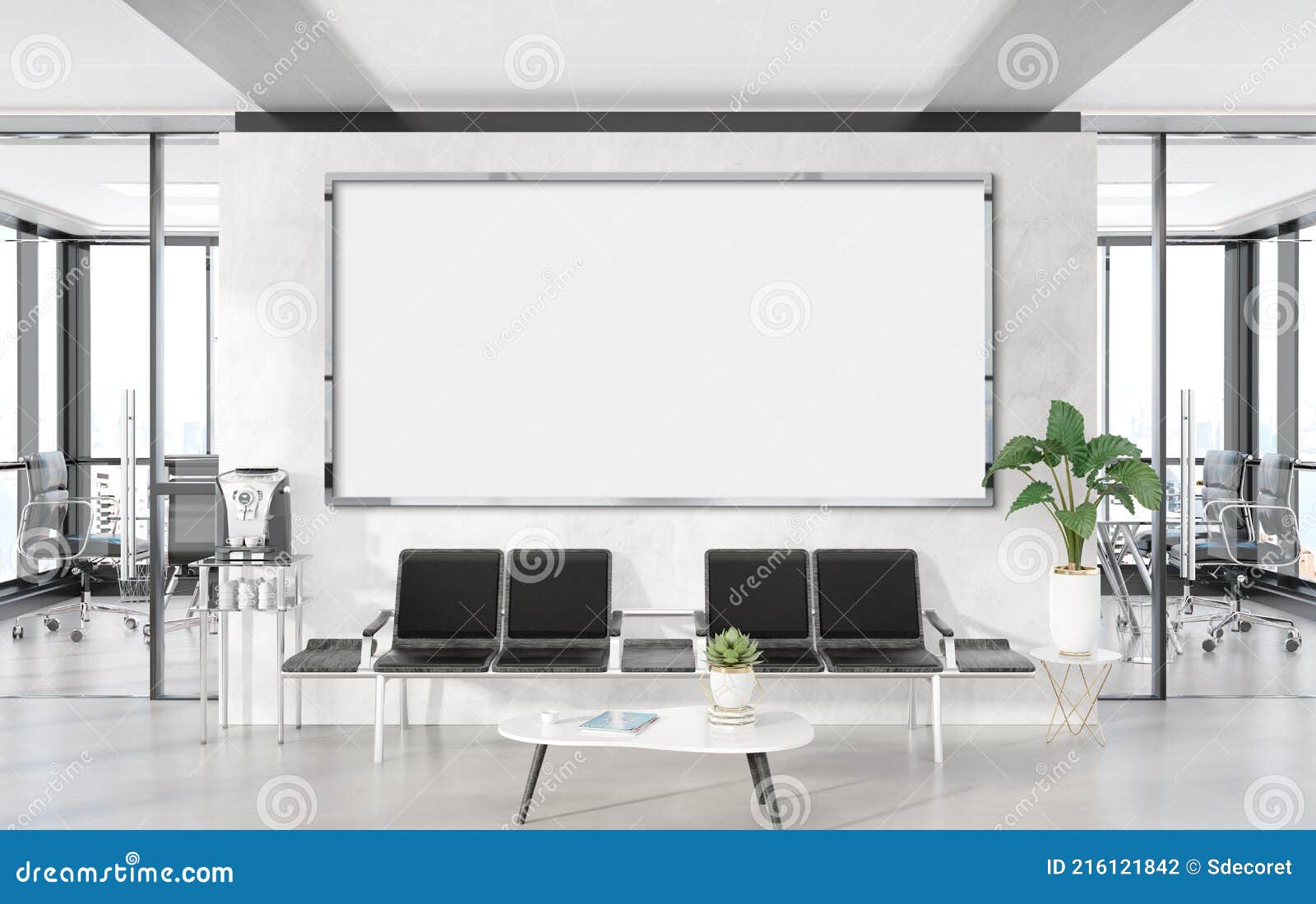 Panoramic Frame Mockup Hanging in Office Waiting Room. Template of a