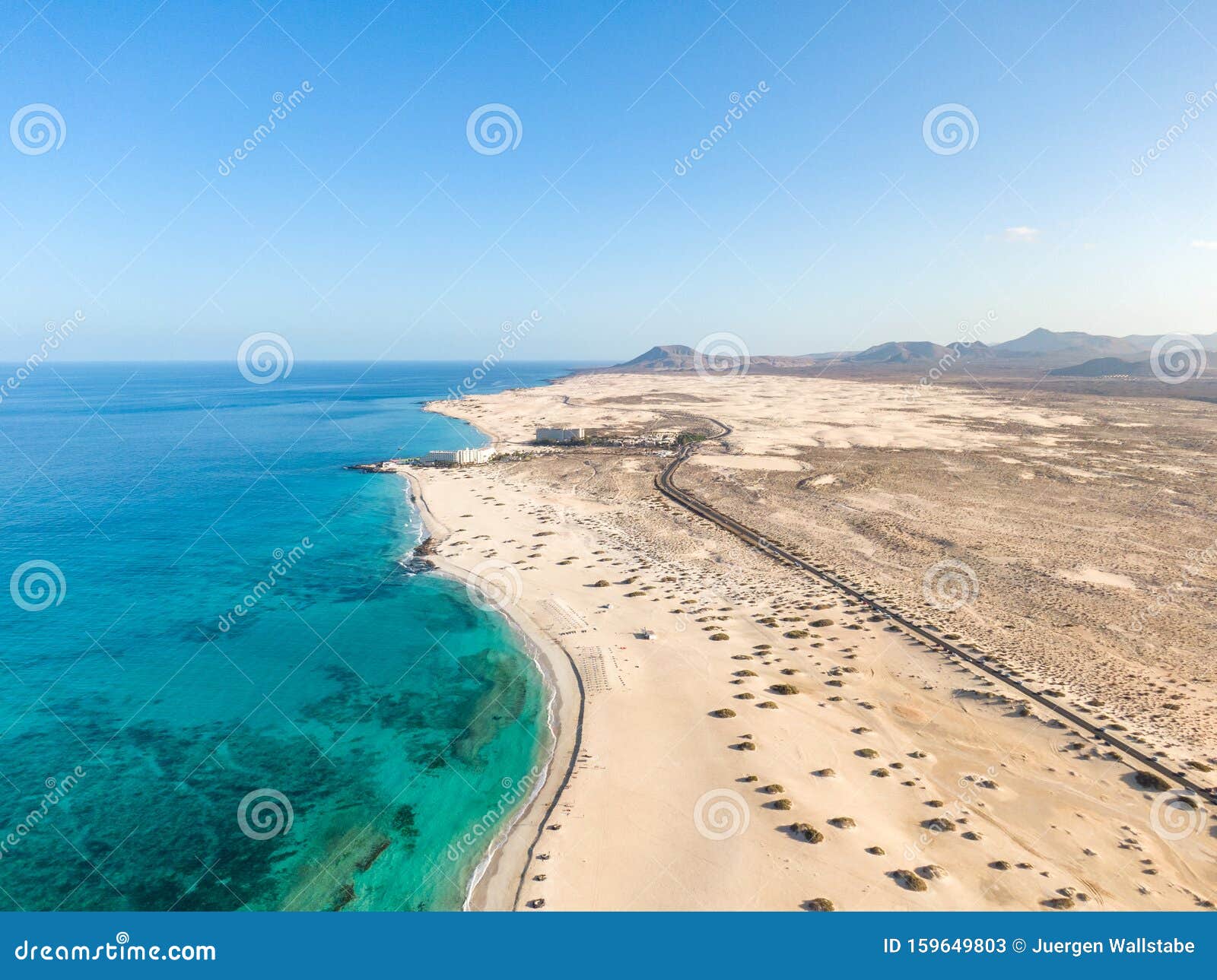 panoramic high angle aerial drone view of corralejo national park parque natural de corralejo with sand dunes