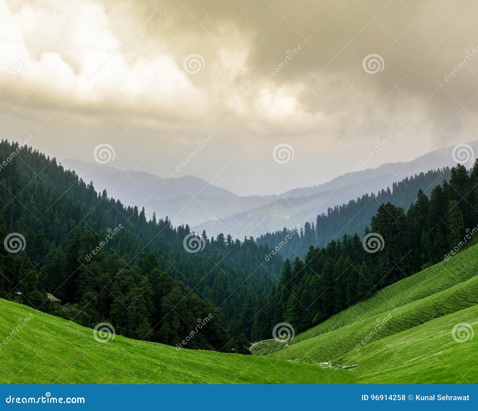 panoramic landscape of janjehli valley, himalayas