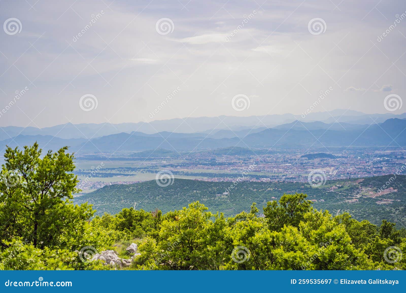 panoramic landscape podgorica, montenegro. view from the top of the mountain. panoramic landscape of mountain city