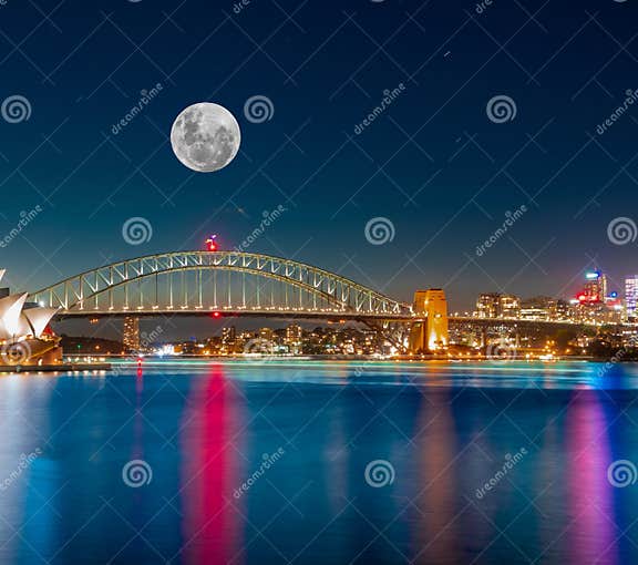 Panoramic Night View of Sydney Harbour and City Skyline with a Sturgeon