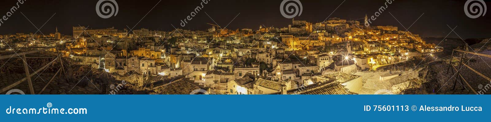 panoramic nocturnal view of matera, italy