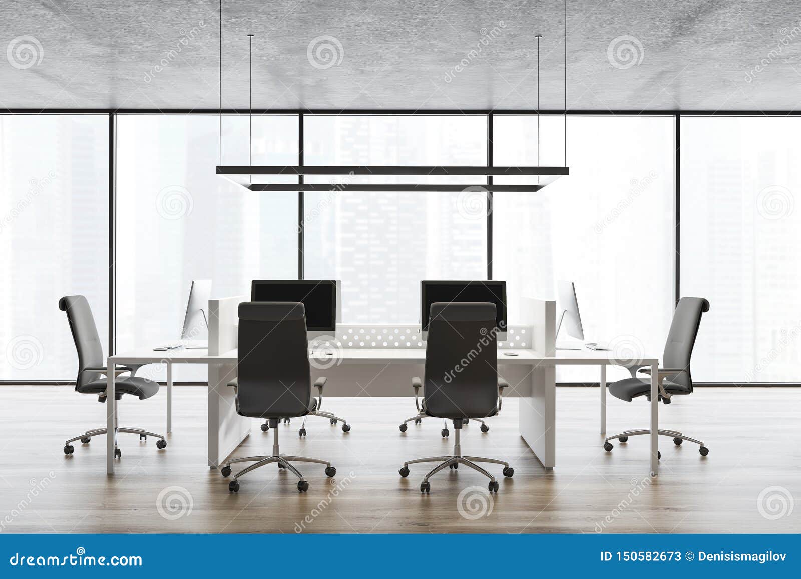 Panoramic Open Space Office Interior Stock Illustration