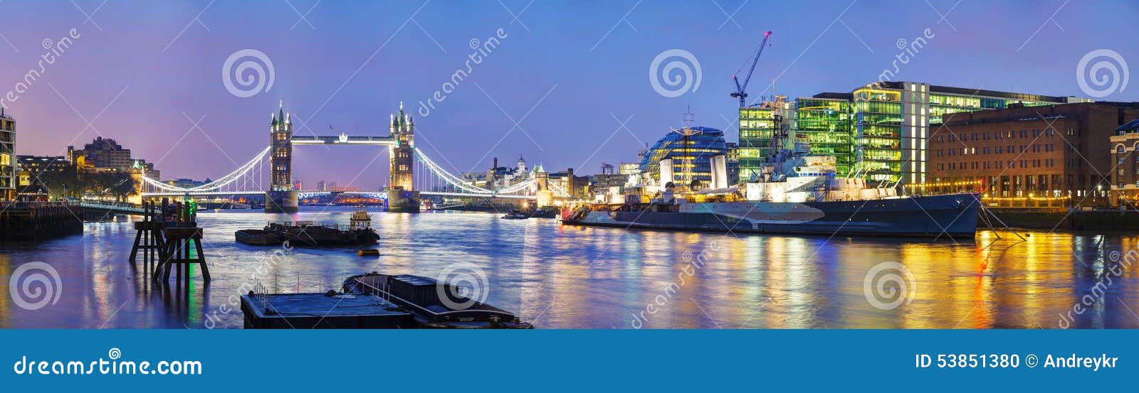 Panoramic Overview of Tower Bridge in London, Great Britain Stock Photo