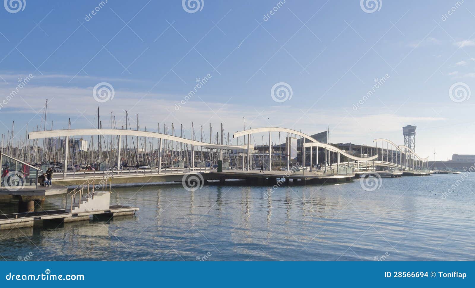 Panoramic of Rambla Del Mar, Barcelona Editorial Stock Image Image of