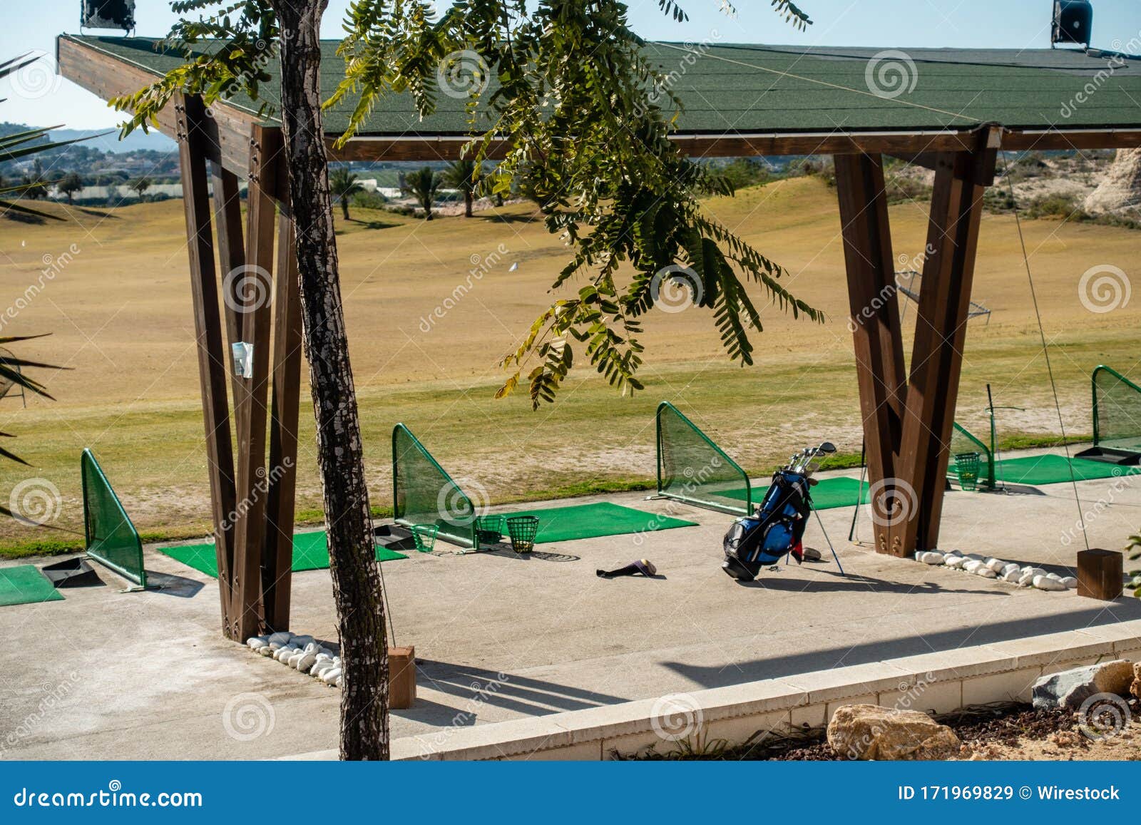 Panoramic Shot of a Driving Range at a Golf Club Stock Image Image of