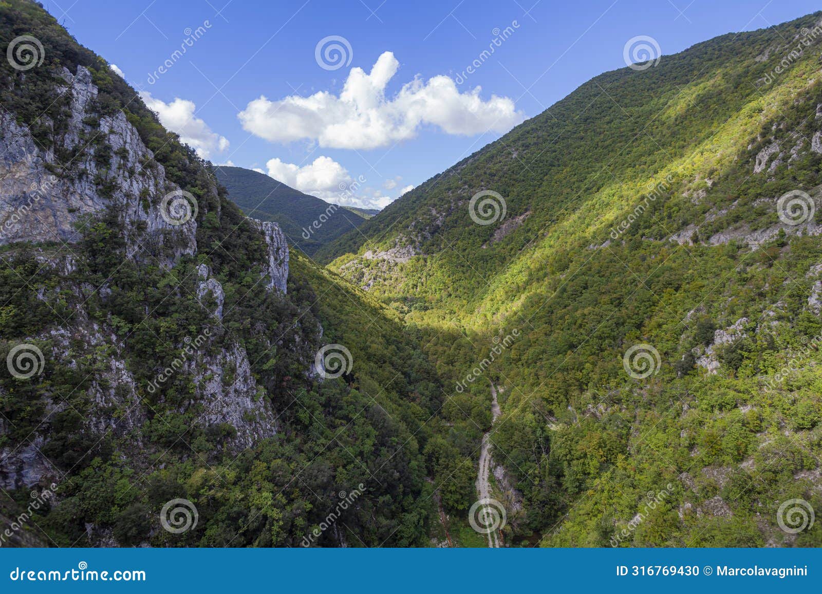 panoramic shot of the northern side of the valley from salto dam in rieti, italy