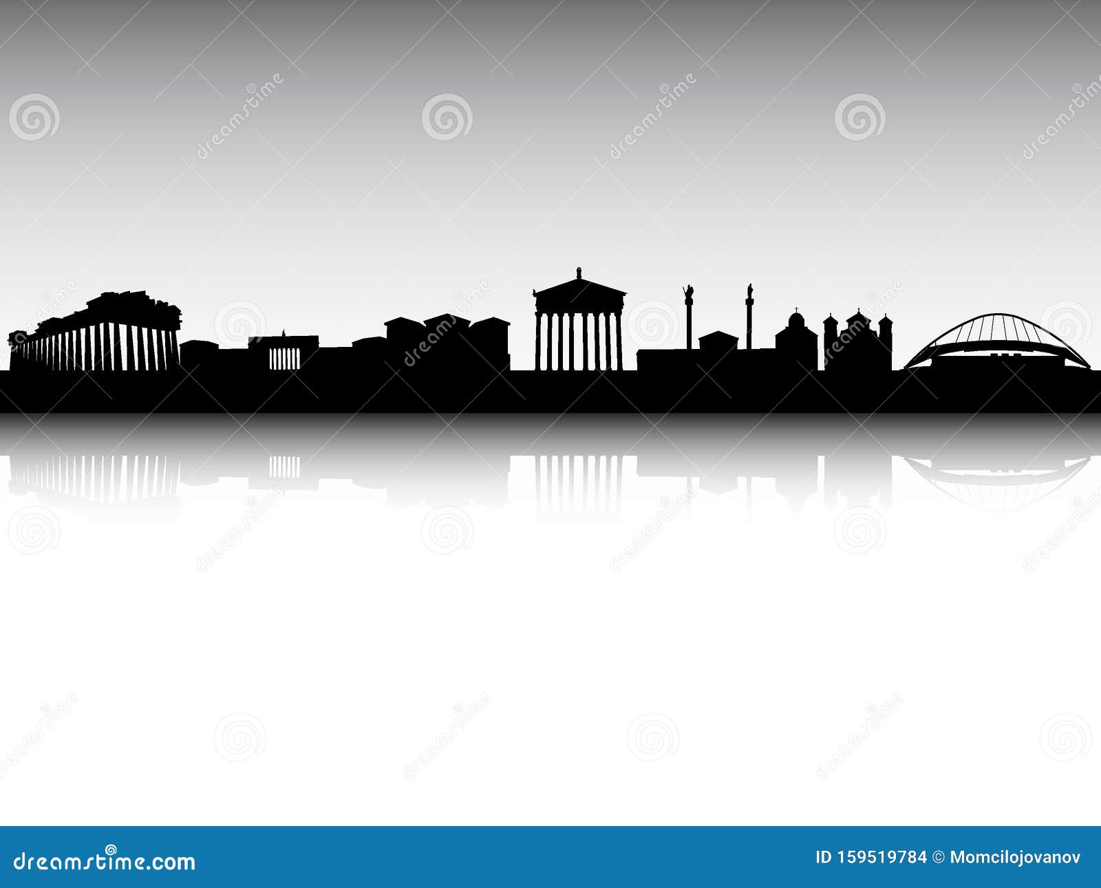 Panoramic Silhouette Skyline of Athens Greece Stock Vector