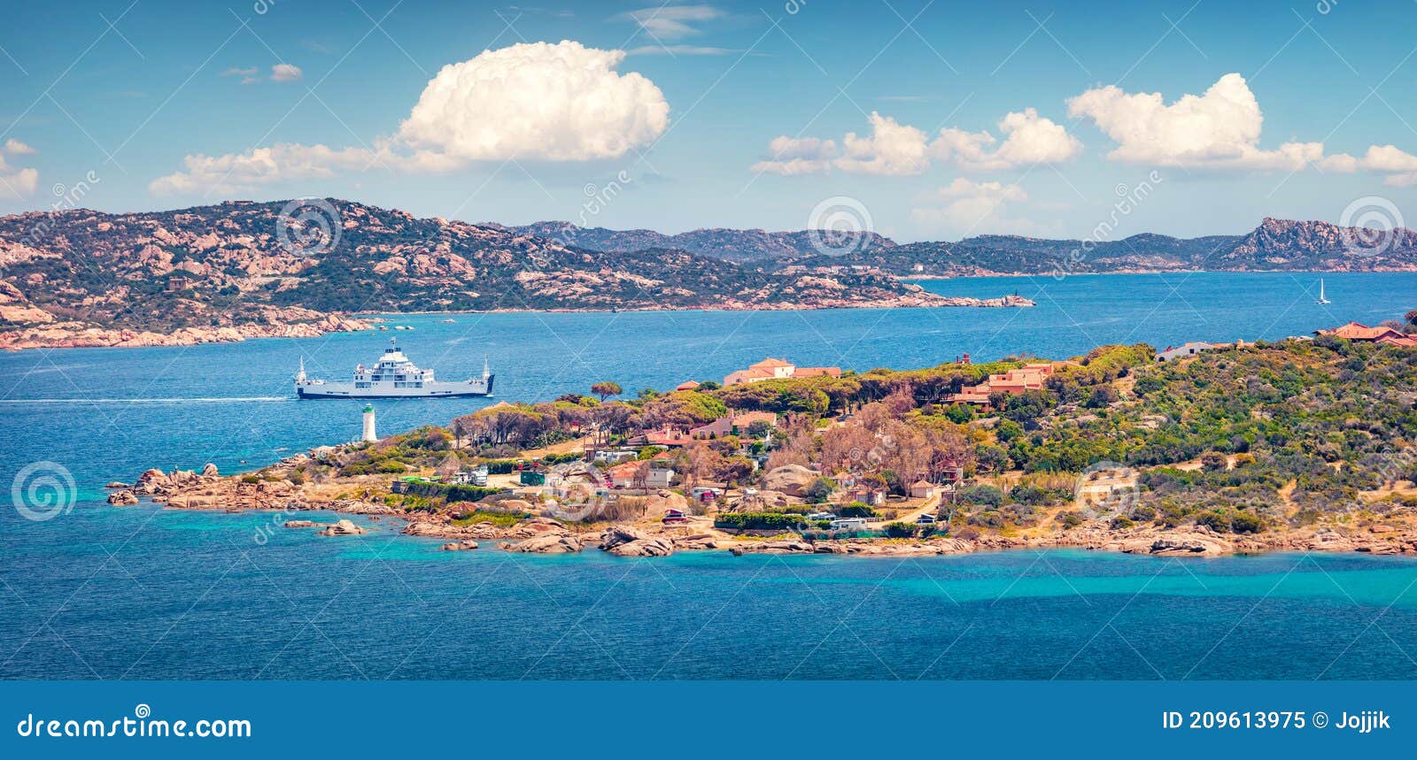 panoramic summer view of palau town, province of olbia-tempio, italy, europe. sunny morning view of sardinia island. picturesque s
