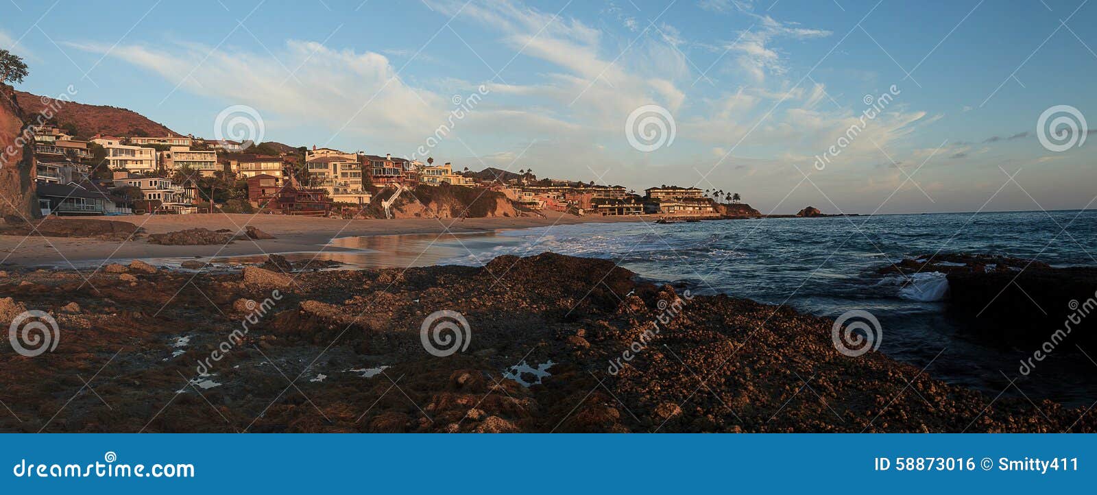 Panoramic of Victoria Beach Homes at Sunset Stock Photo Image of