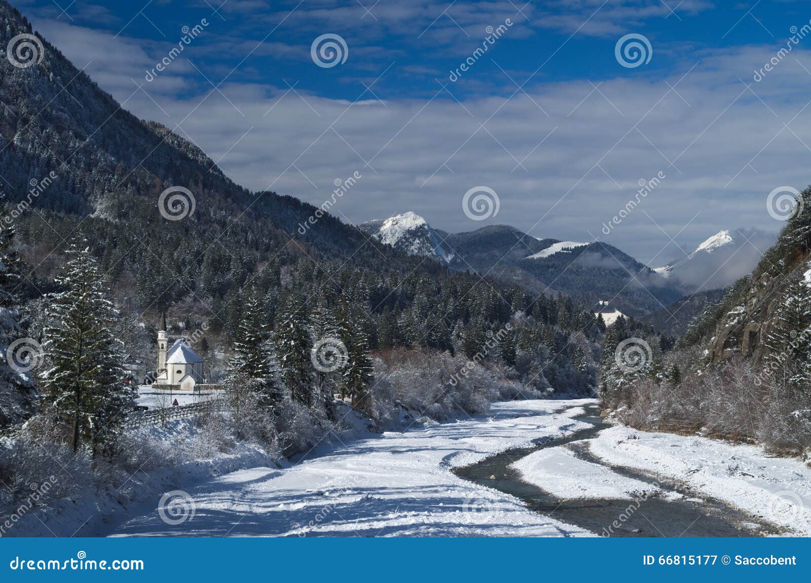 panoramic view of the alpine village of bagni di lusnizza and the fella river