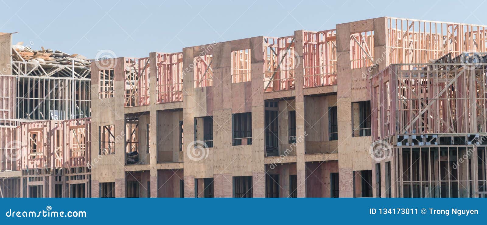 panoramic view apartment complex wooden timber under construction near dallas