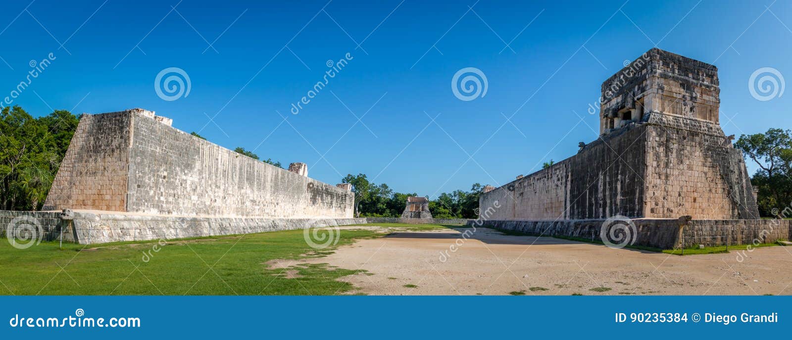 panoramic view of ball game court juego de pelota at chichen itza - mexico