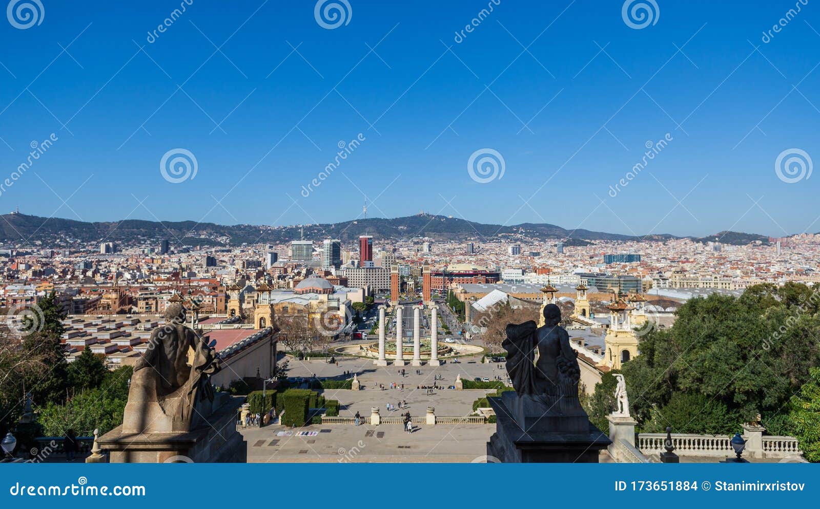 panoramic view of barcelona from museo nacional de arte de catalunya