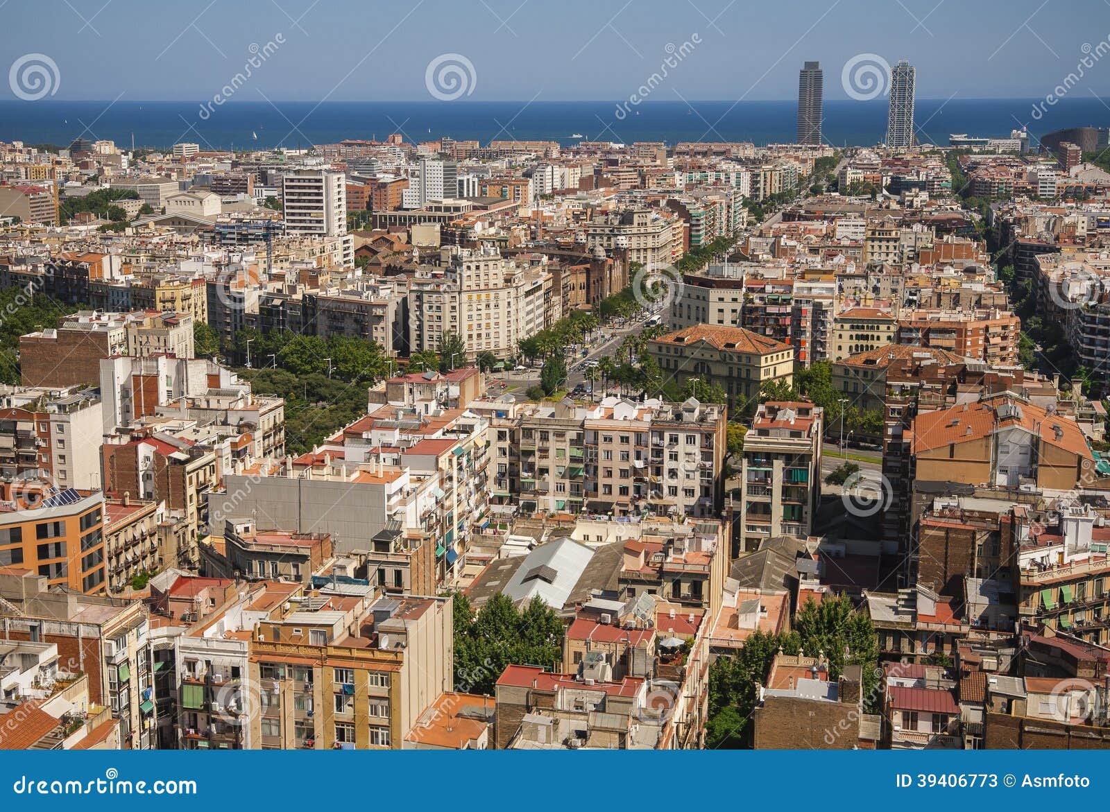 panoramic view of barcelona from the top of sagrada familia, spa