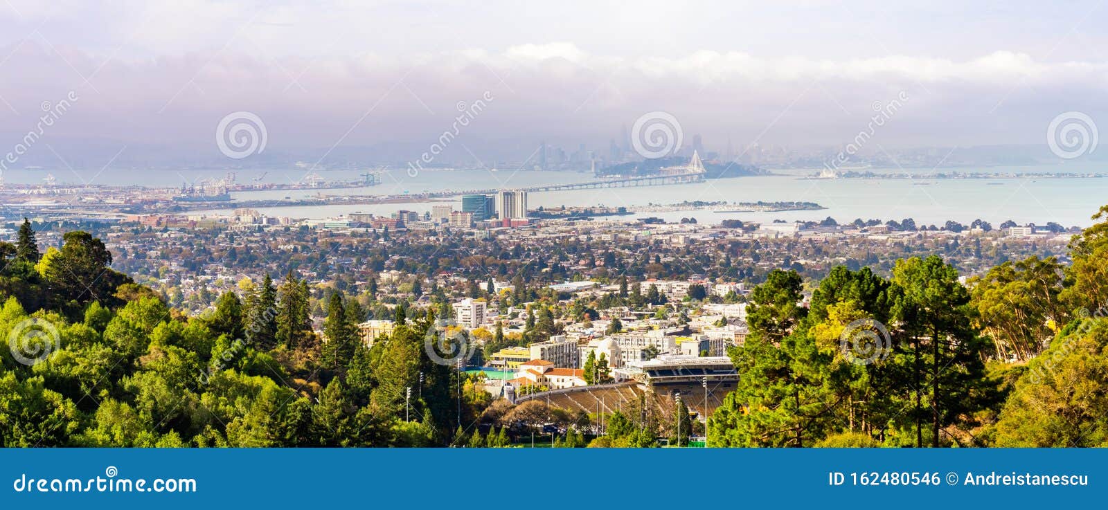 Panoramic View of Berkeley; San Francisco Bay Shoreline with Port of ...