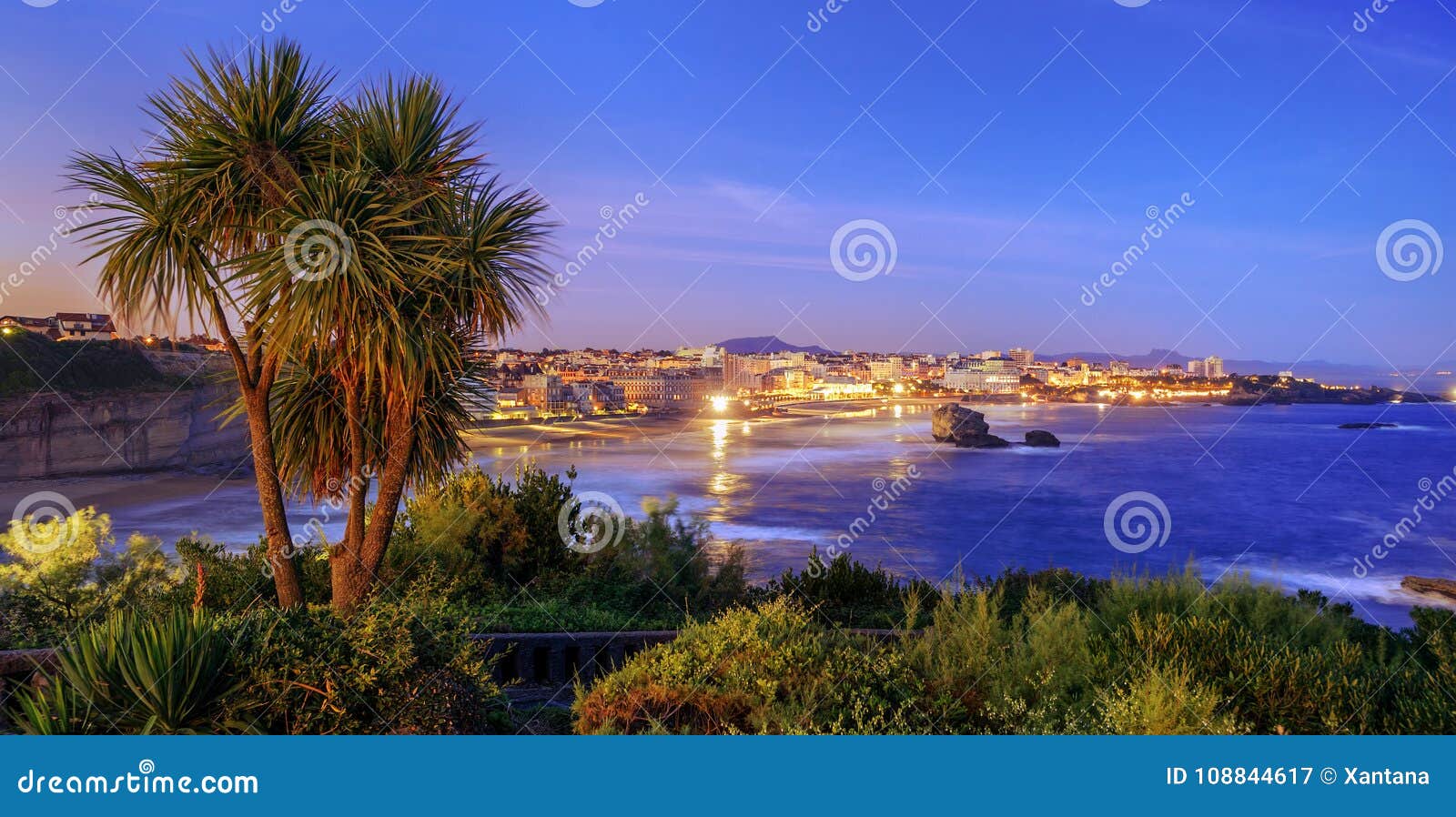 biarritz city and bay of biscay on late evening, france