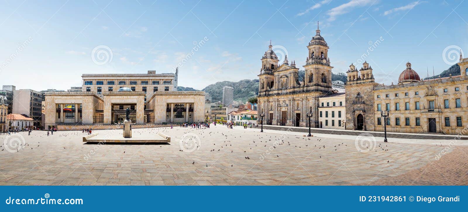 panoramic view of bolivar square with the cathedral and the colombian palace of justice - bogota, colombia