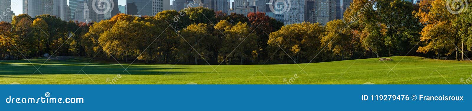 panoramic view of central park sheep meadow. manhattan, new york city