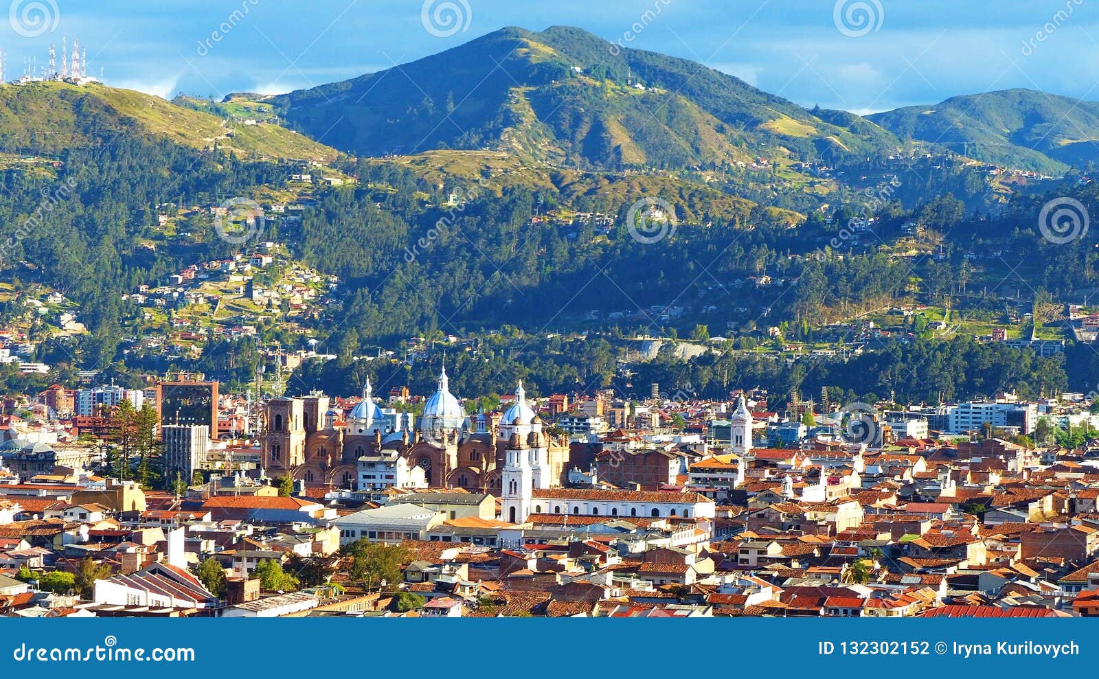 panoramic view of the city cuenca and new cthedral, ecuador