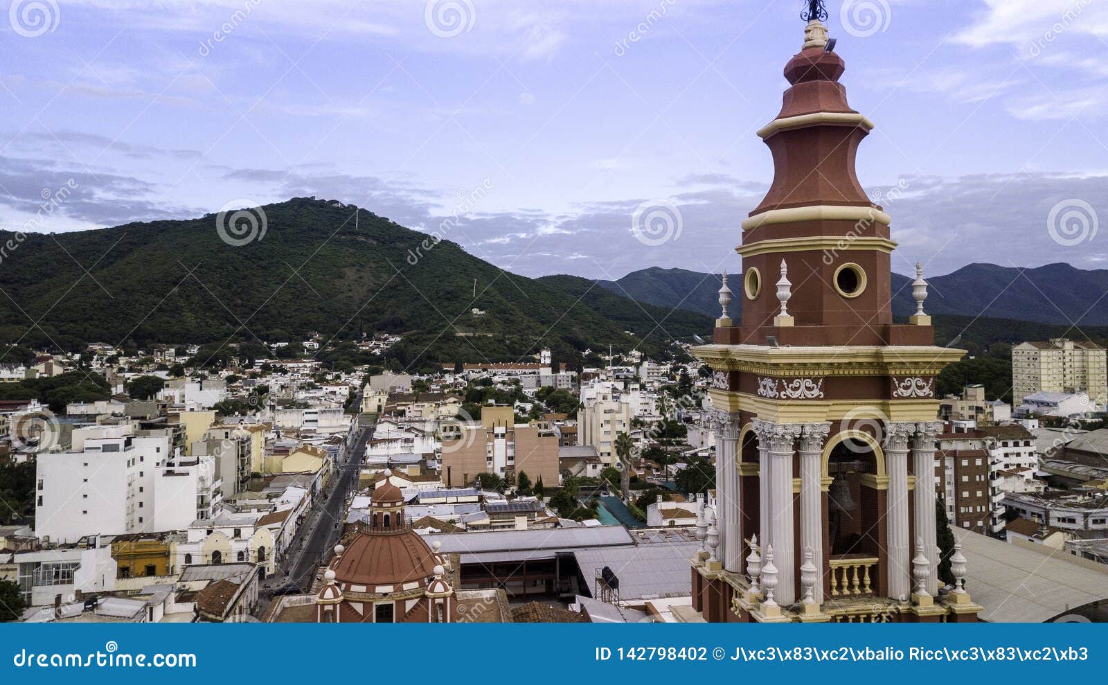 panoramic view of the city of salta. cupula of the san franscisco church. argentina