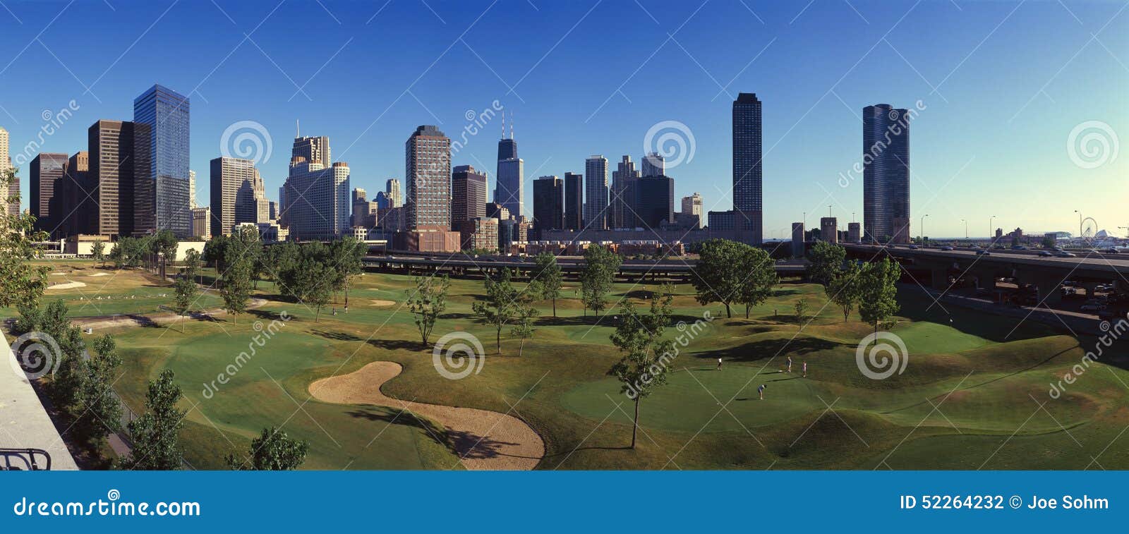 Panoramic View of the City Skyline from the Metro Golf Illinois Center