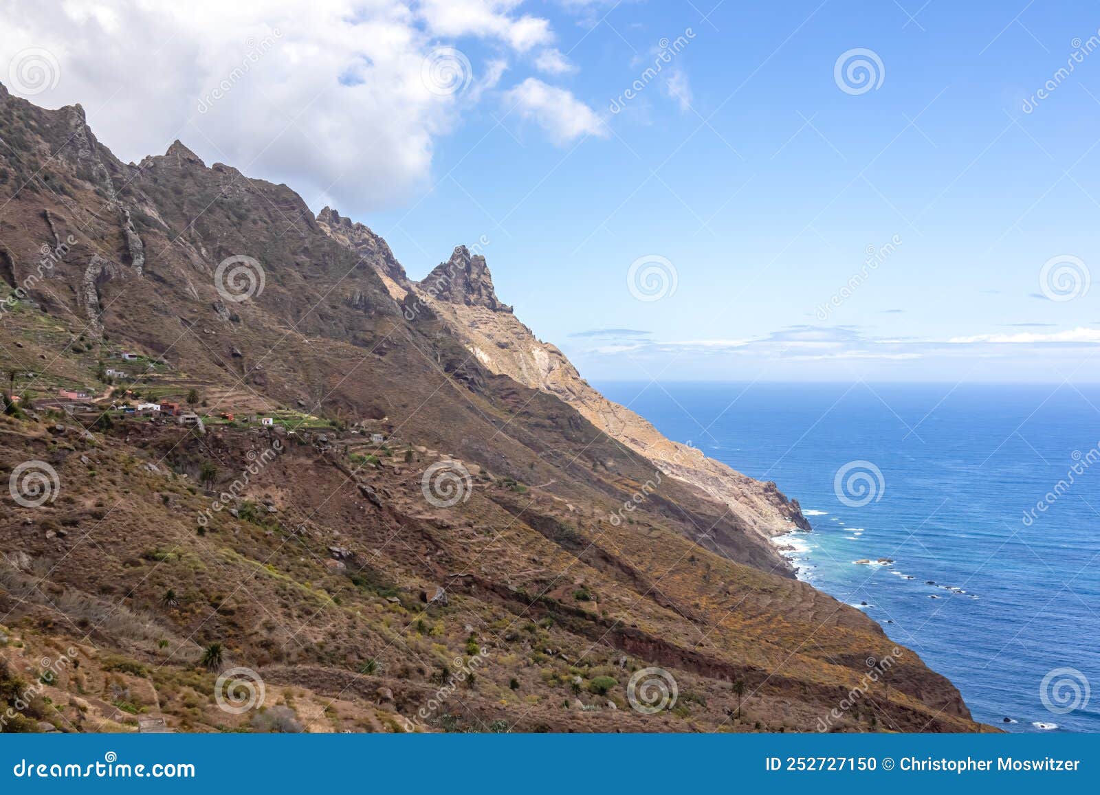 panoramic view of the coastline of the anaga mountain range on tenerife, canary islands, spain. view on cabezo el tablero crag
