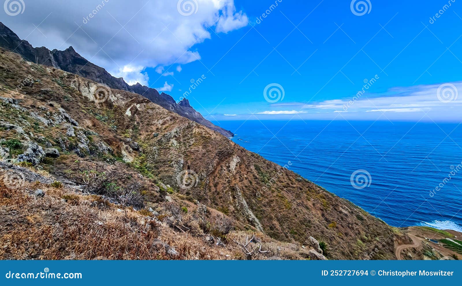 panoramic view of the coastline of the anaga mountain range on tenerife, canary islands, spain. view on cabezo el tablero crag