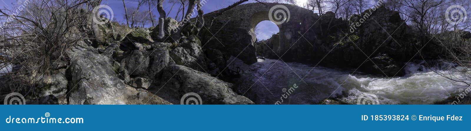 panoramic view of the course of the canencia stream when arriving at the puente del congosto, madrid, spain