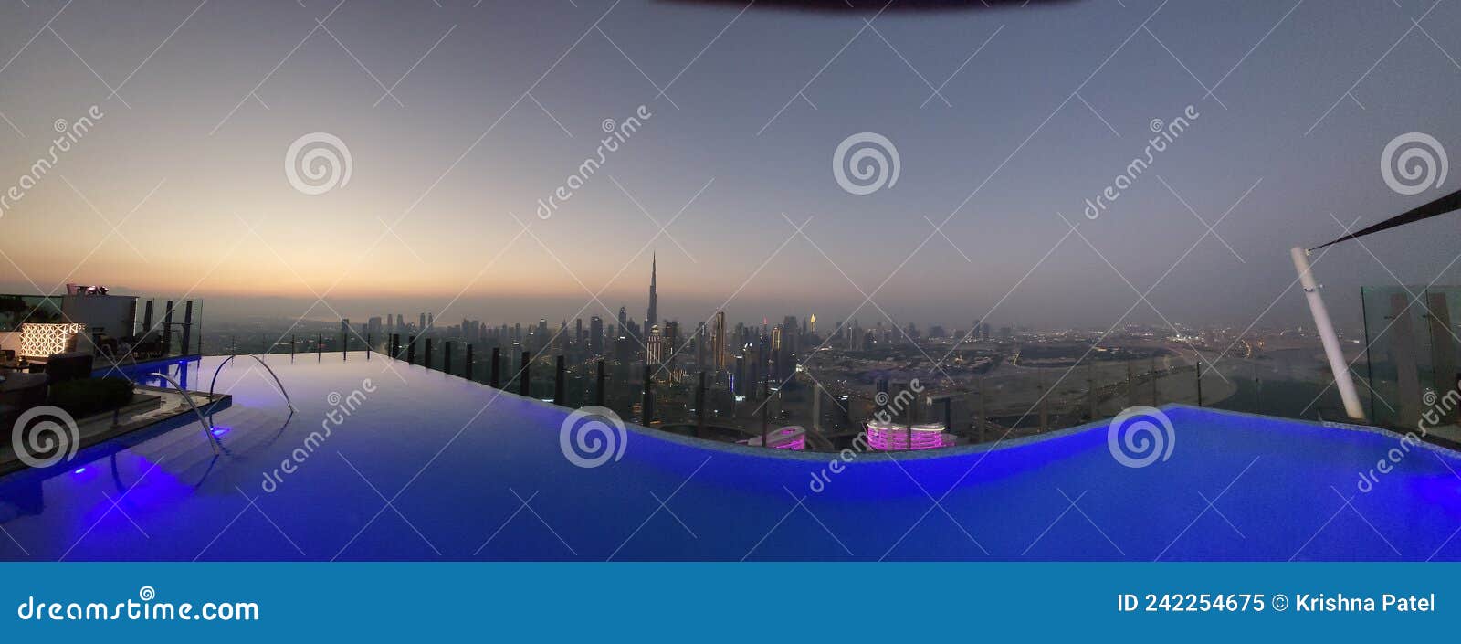 Panoramic View Dubai Rooftop Stock Image Image of blue, light 242254675