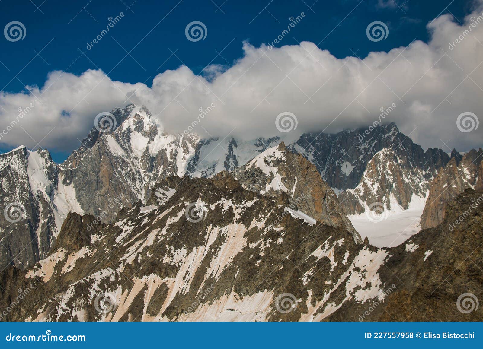 panoramic view of the giant massif of monte bianco in valle d`aosta