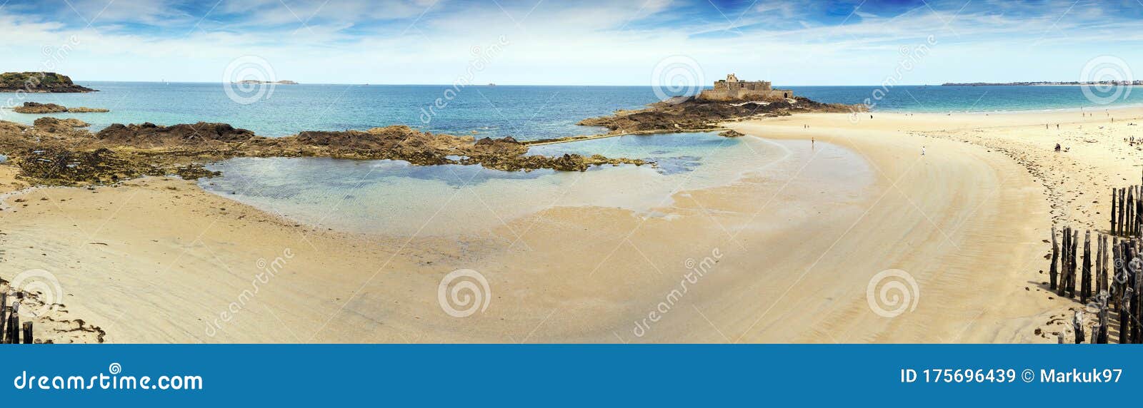 panoramic view of grande plage du sillon beach in saint malo