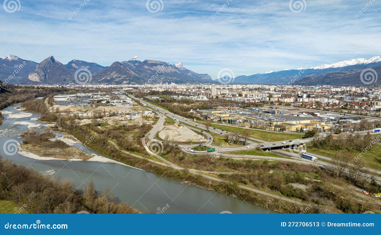 panoramic view of grenoble conurbation from echirolles