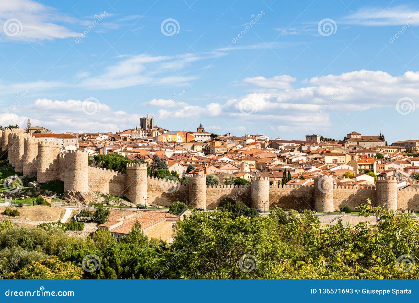 panoramic view of the historic city of avila from the mirador of cuatro postes, spain