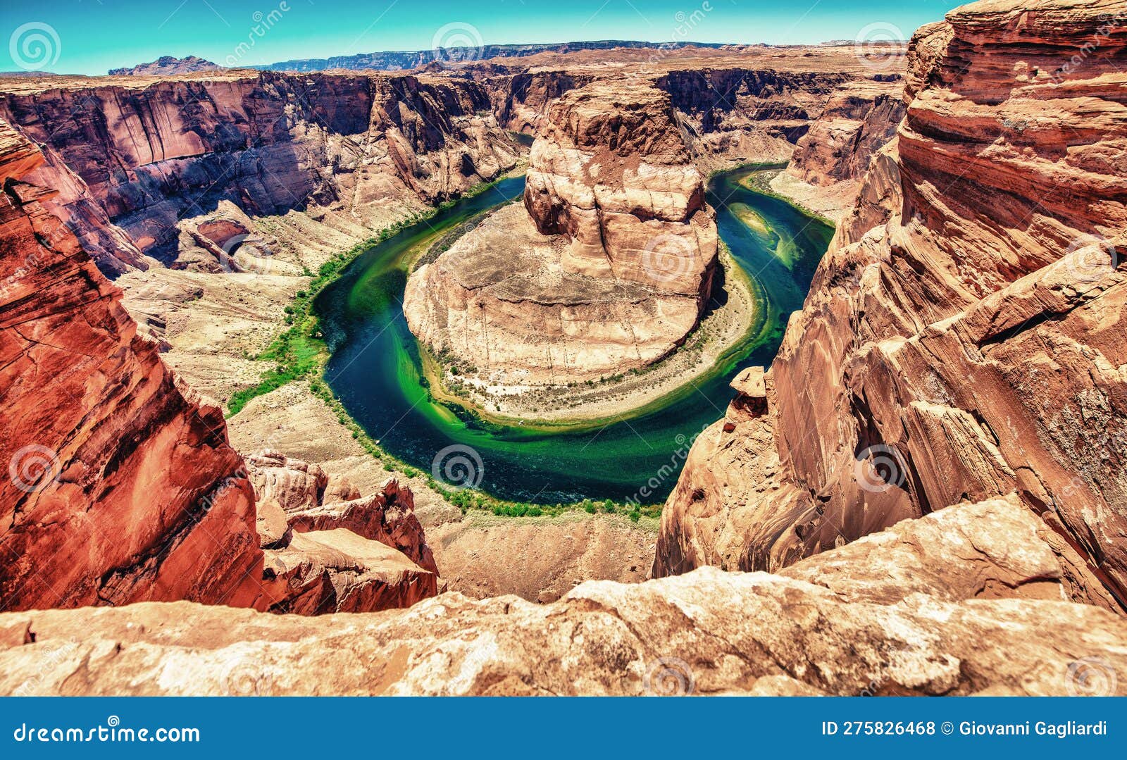 Panoramic View of Horseshoe Bend at Sunset, Arizona Stock Photo Image