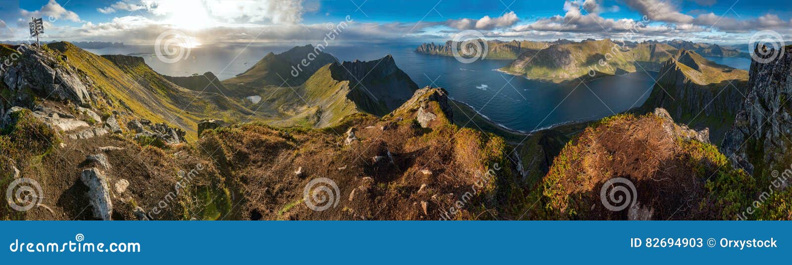 panoramic view from husfjellet mountain on senja island