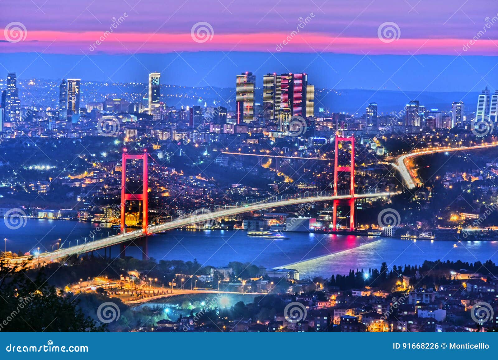 Panoramic View of Istanbul with the Bosphorus Bridge Stock Photo