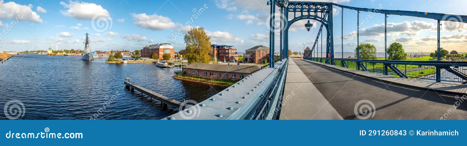 panoramic view from the kaiser-wilhelm-bridge over the ems-jade kanal in wilhelmshaven, germany
