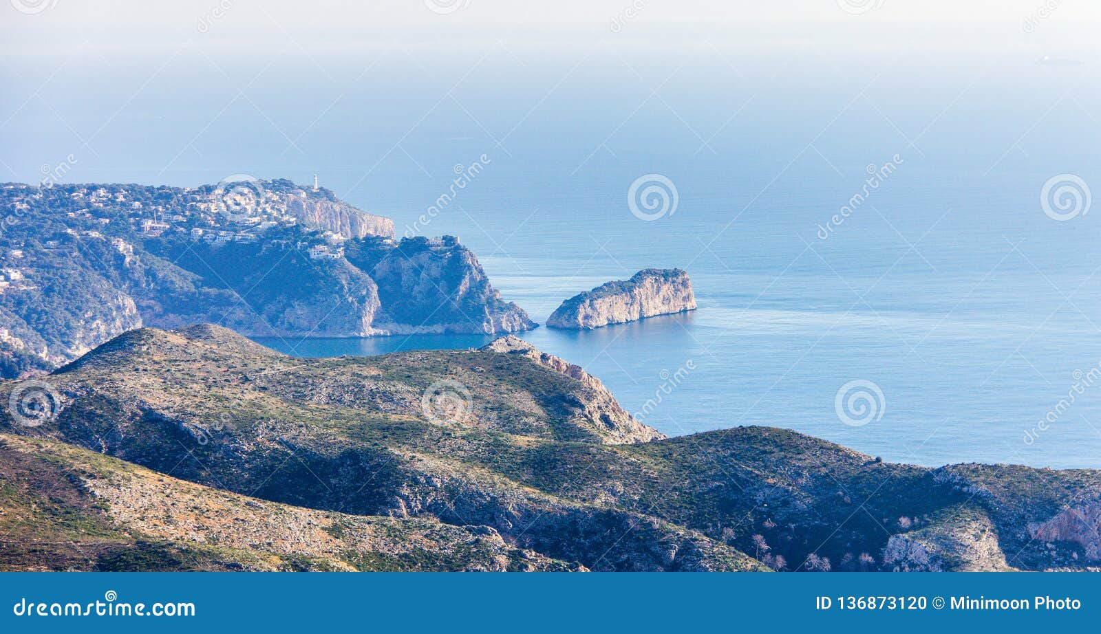 panoramic view of la nao cape in javea, spain. view from cumbre del sol mountain